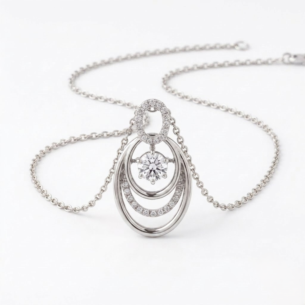 925 Sterling Silver Concentric Oval Pendant