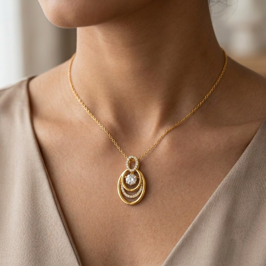 925 Sterling Silver Concentric Oval Pendant