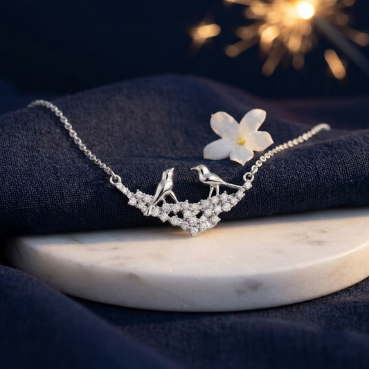 925 Sterling Silver Lovebirds on a Branch Pendant