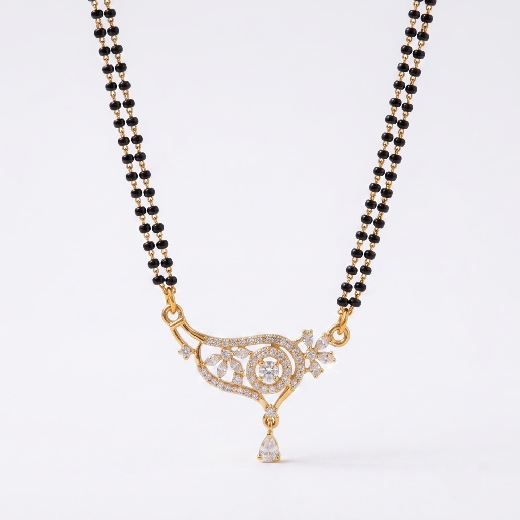 925 Sterling Silver Double Chain Floral Mangalsutra