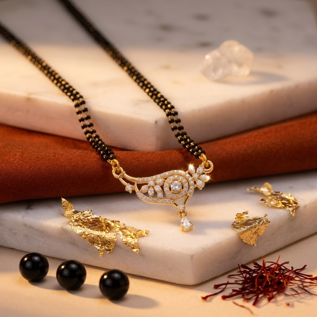 925 Sterling Silver Double Chain Floral Mangalsutra