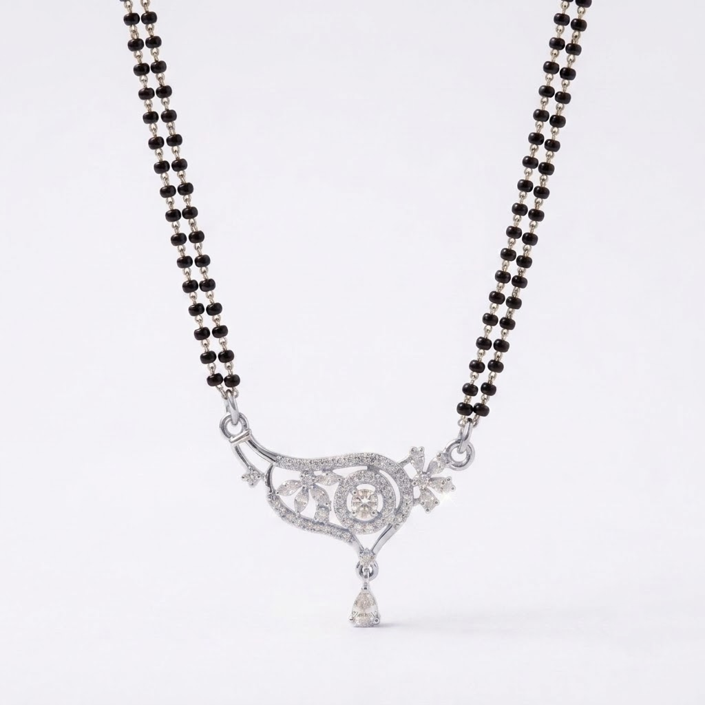 925 Sterling Silver Double Chain Floral Mangalsutra