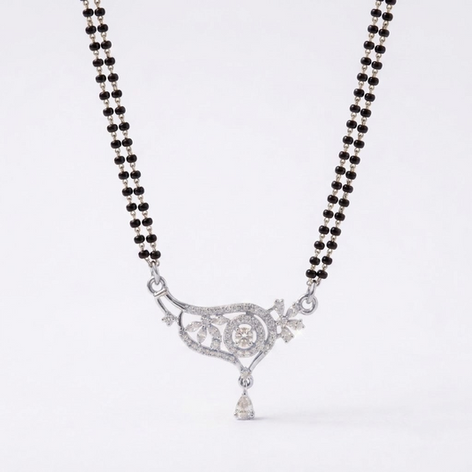 925 Sterling Silver Double Chain Floral Mangalsutra