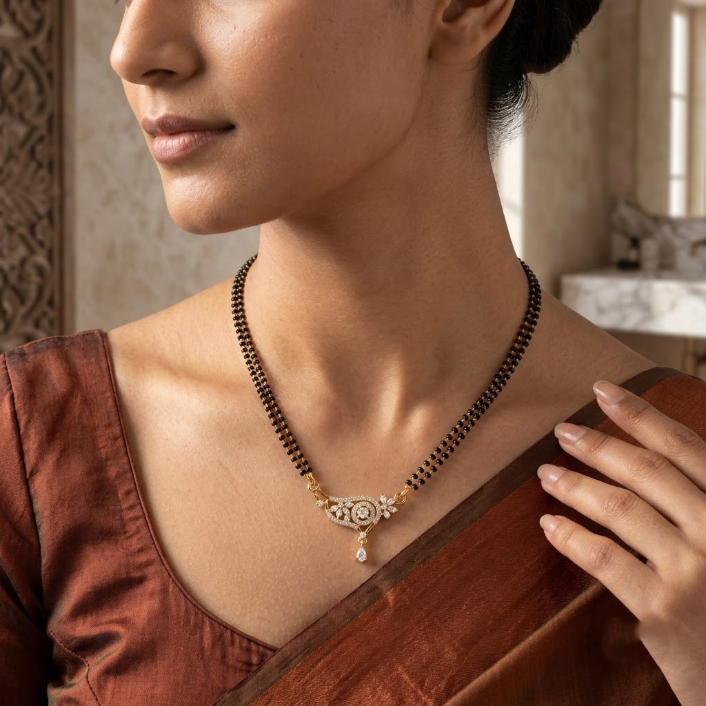 925 Sterling Silver Double Chain Floral Mangalsutra
