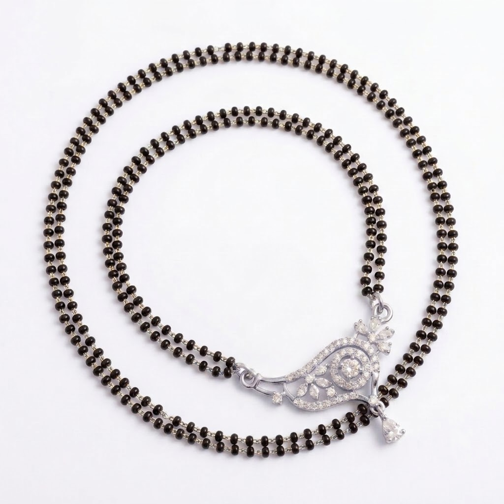 925 Sterling Silver Double Chain Floral Mangalsutra