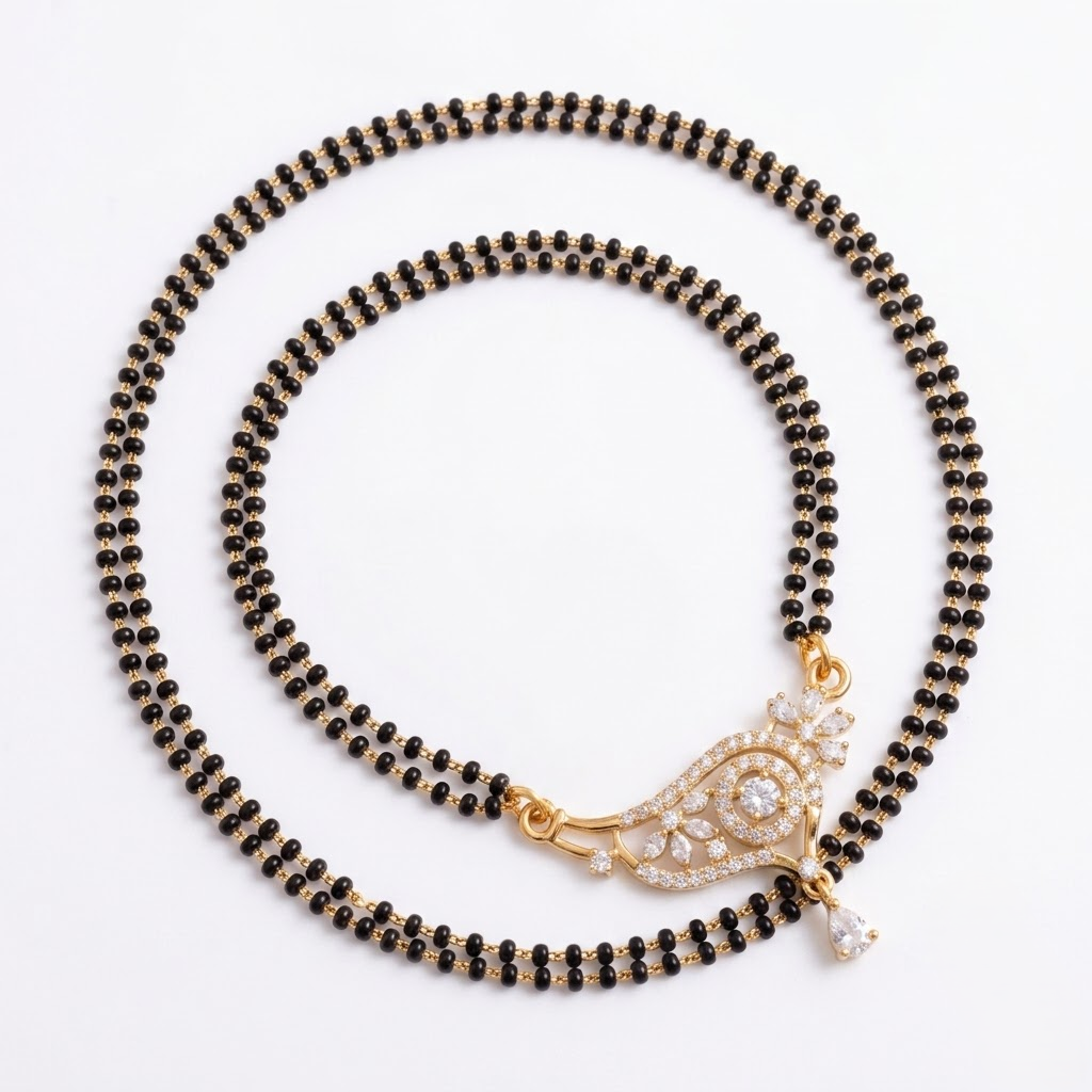 925 Sterling Silver Double Chain Floral Mangalsutra