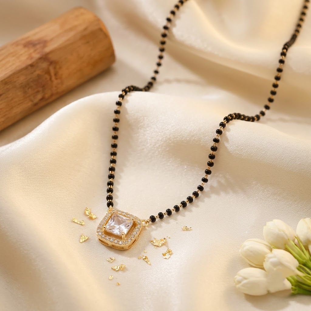 925 Sterling Silver Cushion Cut Halo Mangalsutra