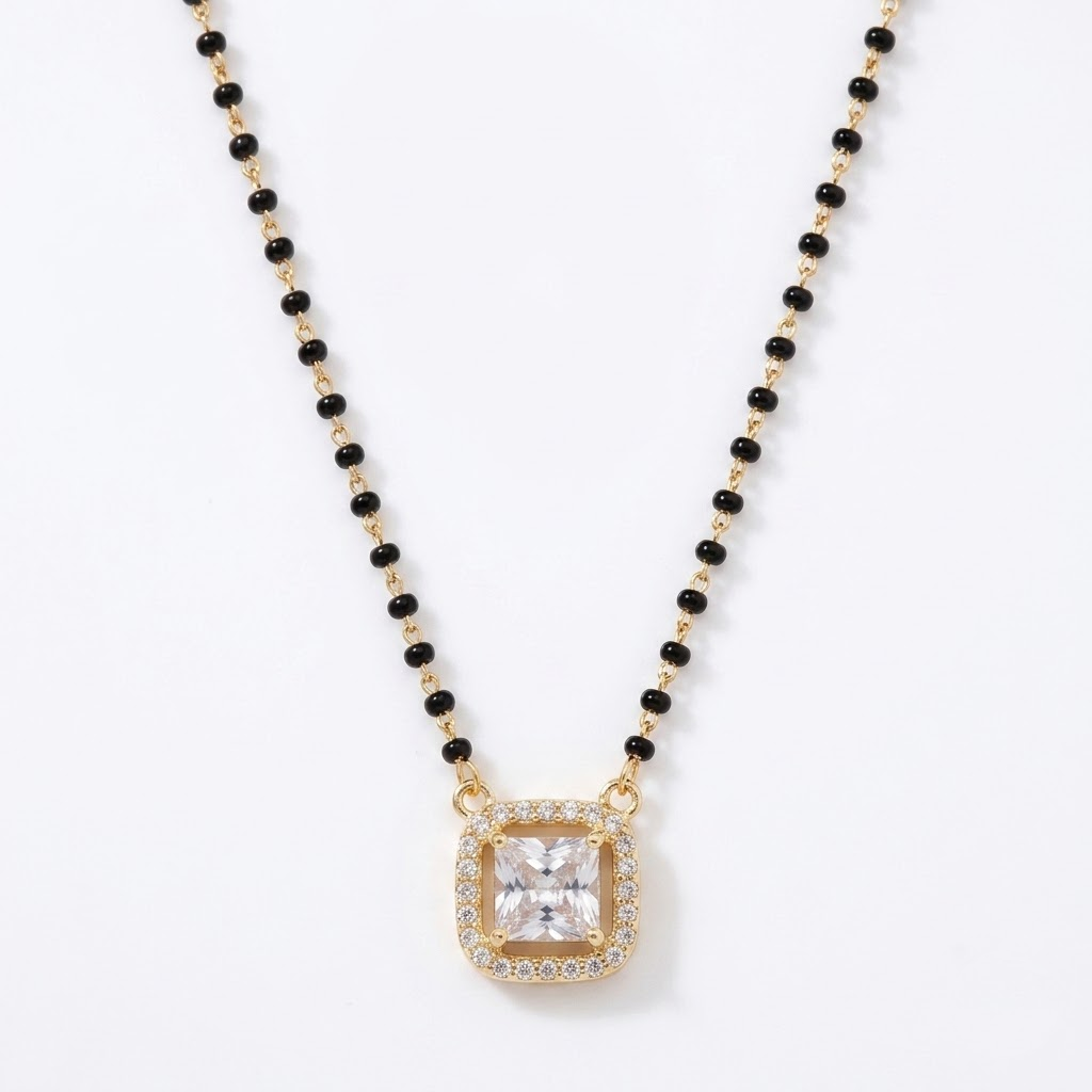 925 Sterling Silver Cushion Cut Halo Mangalsutra