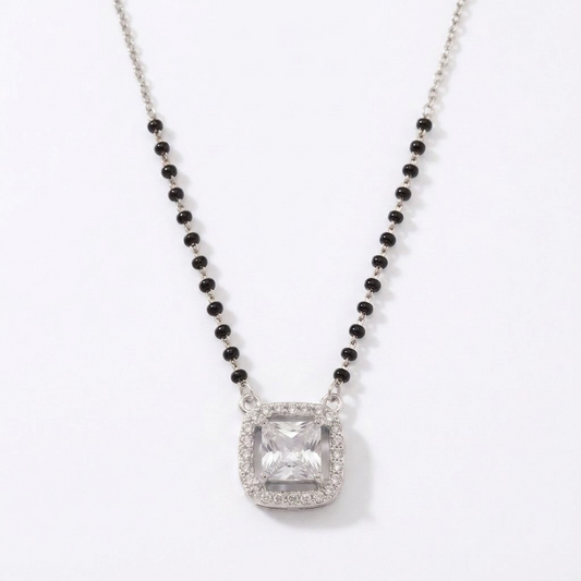 925 Sterling Silver Cushion Cut Halo Mangalsutra