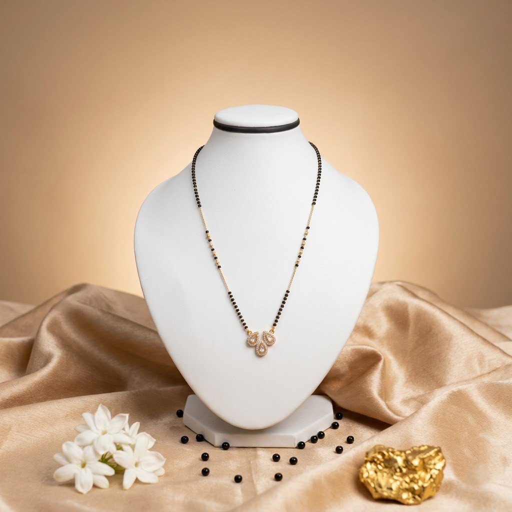 925 Sterling Silver Mangalsutra with Pear-Cut Halos