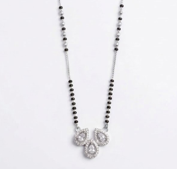 925 Sterling Silver Mangalsutra with Pear-Cut Halos