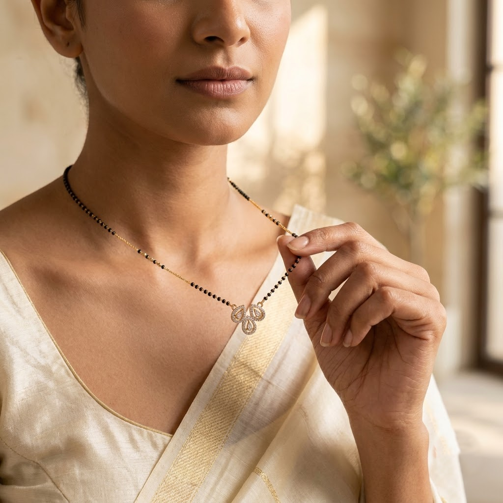 925 Sterling Silver Mangalsutra with Pear-Cut Halos