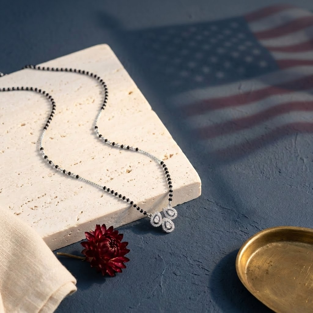 925 Sterling Silver Mangalsutra with Pear-Cut Halos