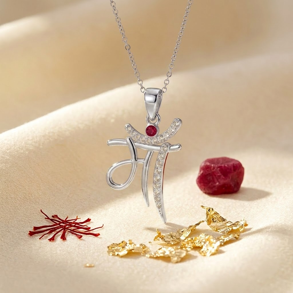 925 Sterling Silver "Maa" Hindi Script Pendant