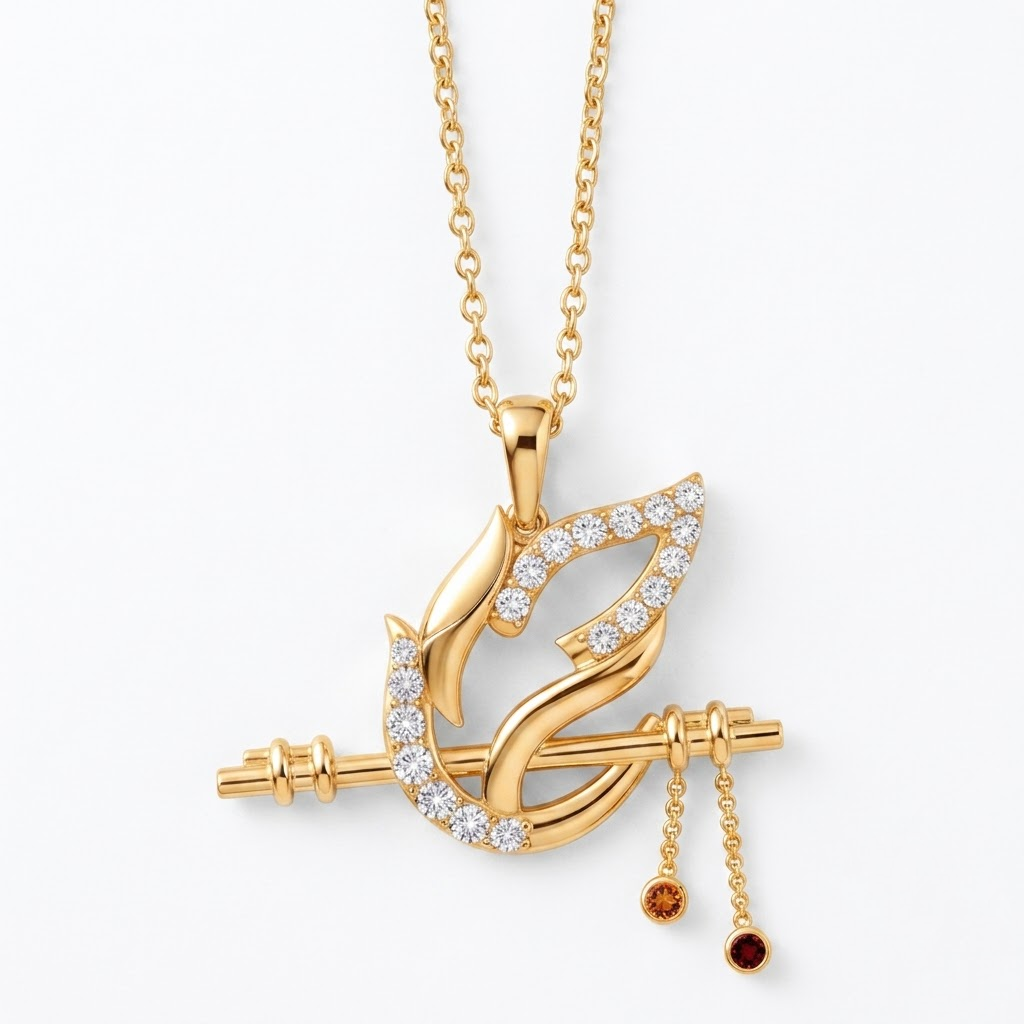 925 Sterling Silver Bansuri Flute Pendant with Moissanite Accents