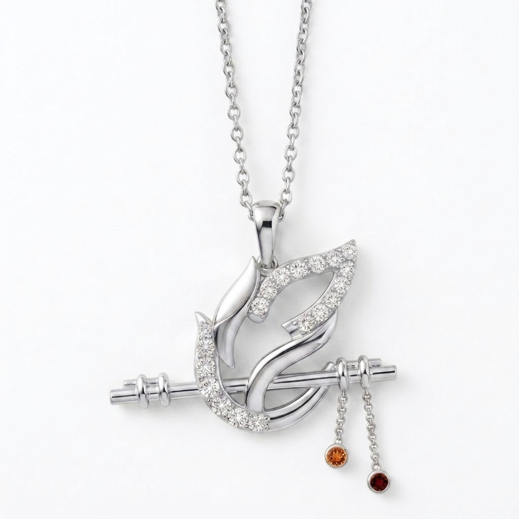 925 Sterling Silver Bansuri Flute Pendant with Moissanite Accents