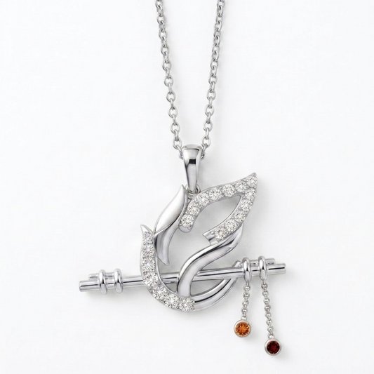 925 Sterling Silver Bansuri Flute Pendant with Moissanite Accents