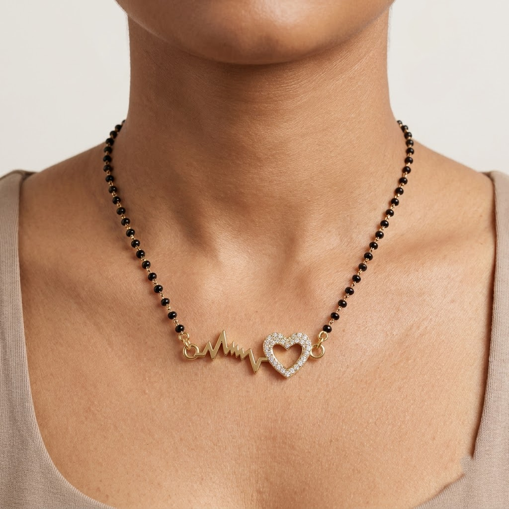 925 Sterling Silver Heartbeat Mangalsutra