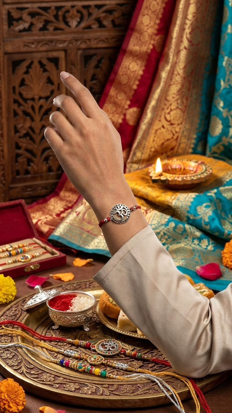 classic om 925 silver rakhi