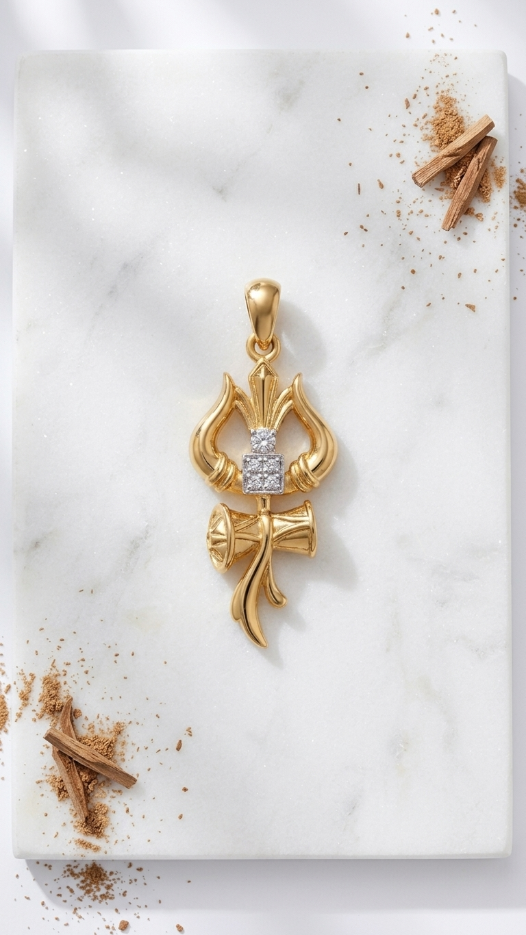 The Gold Color Trisul Pendant In 925 Silver