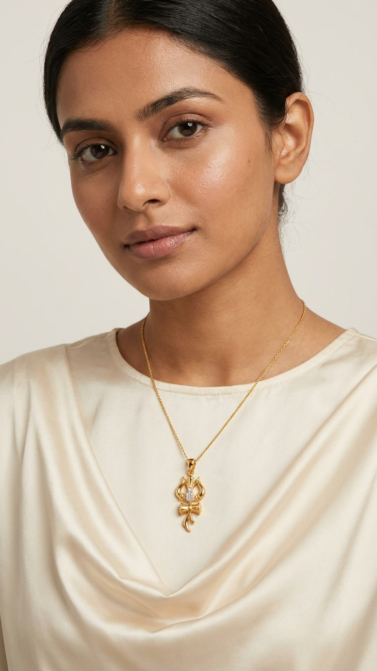 The Gold Color Trisul Pendant In 925 Silver