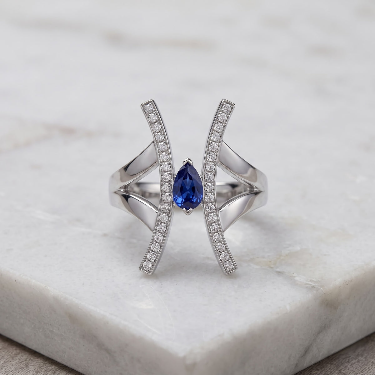The Silver Azure Pillar Statement Ring