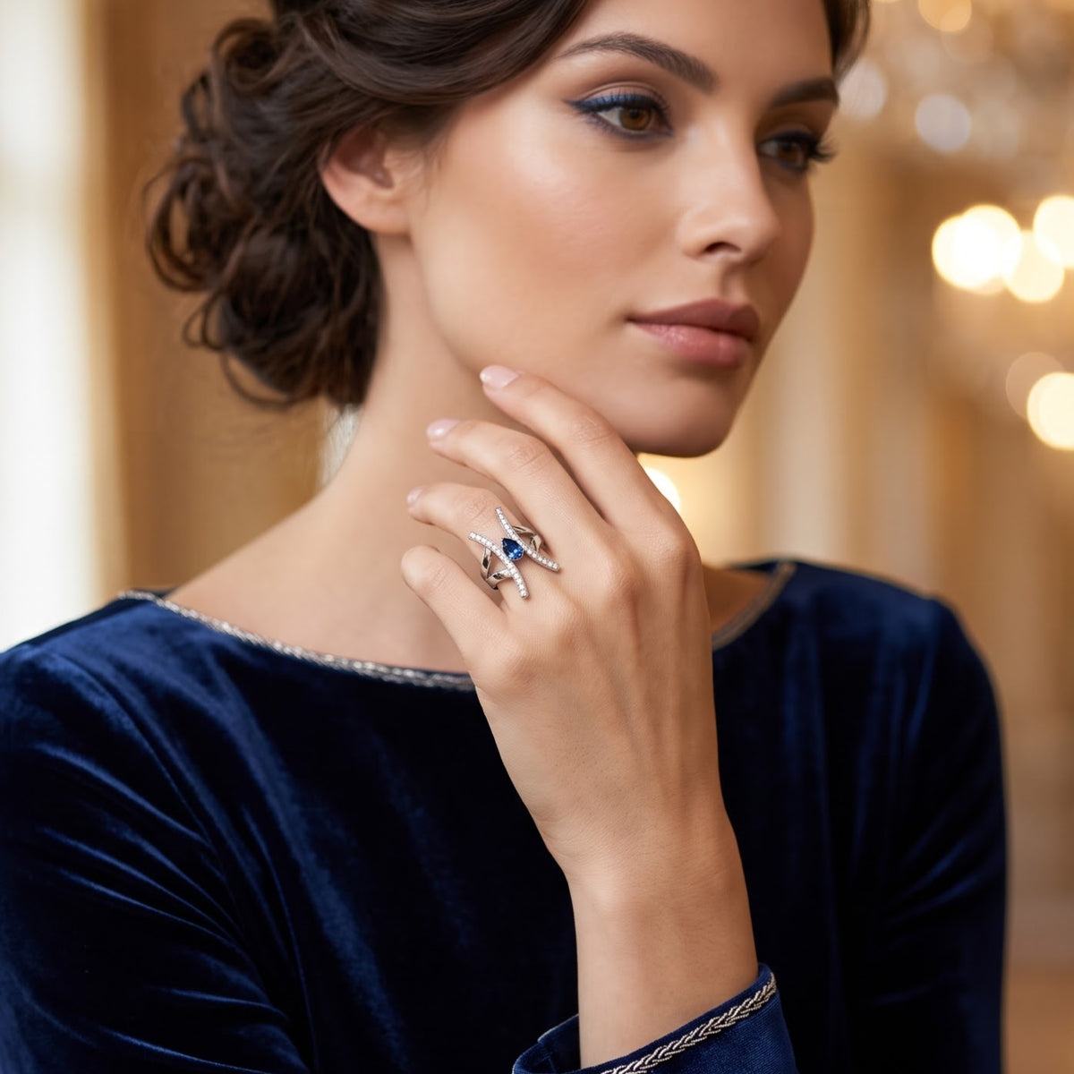 The Silver Azure Pillar Statement Ring