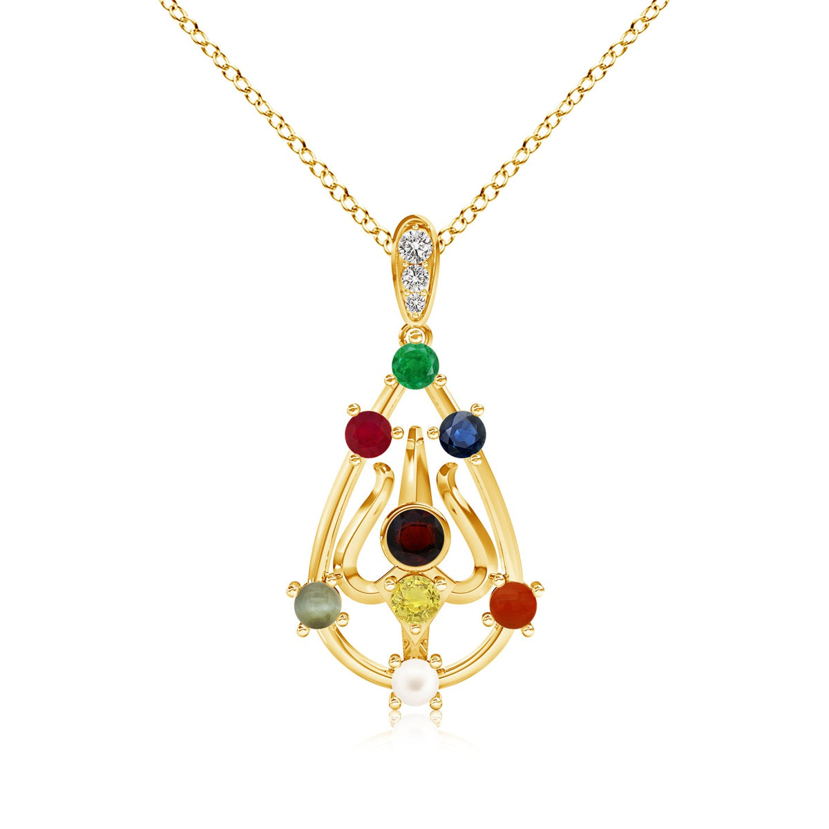 Sterling Silver Navaratna Trishul Pendant